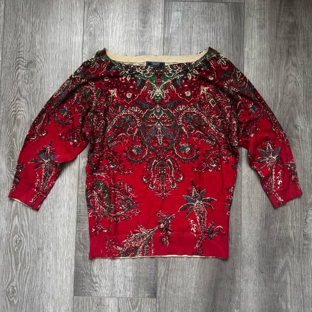 Y2K Chaps Denim Red Paisley Sweater